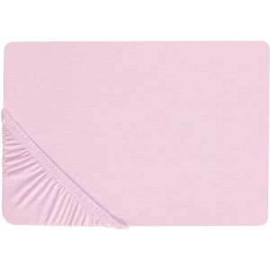 BELIANI Classic Fitted Sheet Cotton 140 x 200 cm Solid Pattern Elastic Edging Pink Janbu