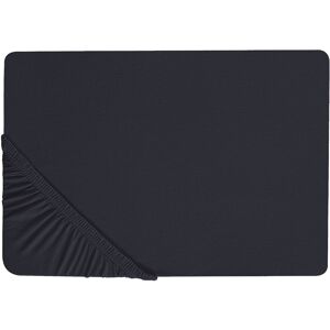 BELIANI Classic Fitted Sheet Cotton 160 x 200 cm Solid Pattern Elastic Edging Black Janbu