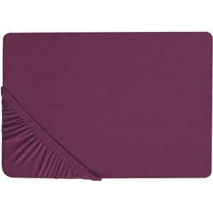 BELIANI Classic Fitted Sheet Cotton 160 x 200 cm Solid Pattern Elastic Edging Burgundy Janbu