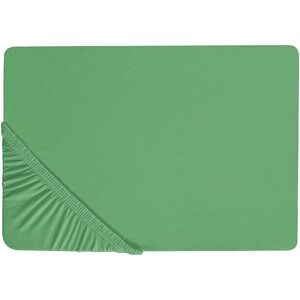 BELIANI Classic Fitted Sheet Cotton 160 x 200 cm Solid Pattern Elastic Edging Green Janbu