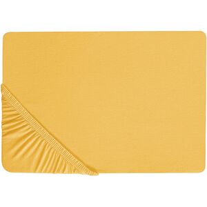 BELIANI Classic Fitted Sheet Cotton 160 x 200 cm Solid Pattern Elastic Edging Mustard Janbu