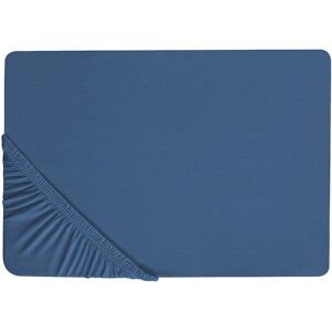 BELIANI Classic Fitted Sheet Cotton 160 x 200 cm Solid Pattern Elastic Edging Navy Blue Janbu