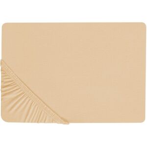 BELIANI Classic Fitted Sheet Cotton 160 x 200 cm Solid Pattern Elastic Edging Sand Beige Janbu