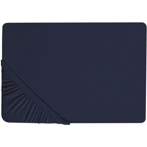 Beliani Fitted Sheet Navy Blue Cotton 90 x 200 cm Solid Pattern Classic Elastic Edging Bedroom Material:Cotton Size:x25x90