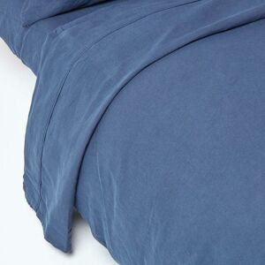 Homescapes - Navy Blue Linen Flat Sheet, Double - Blue - Blue