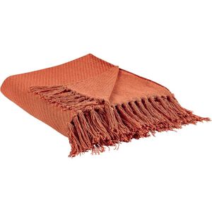 BELIANI Traditional Classic Throw Blanket Cotton Hand-Woven Accessory Fringes Red Yarsa