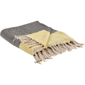 Beliani - Traditional Cotton Throw Blanket 125 x 150 cm Geometric Pattern Grey Yellow Lapu