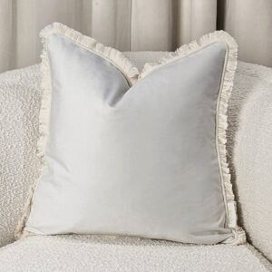 Elsa Grey Cushion with Cream Fringed Detail - 45 x 45cm, Cover Only