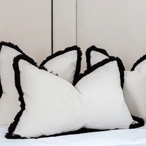 Ari Cream Velvet Bolster Cushion with Black Fringe Detail - 60x40cm