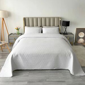 Qucover White Bedspread Double Size Ultrasonic Geometric Embossed Bed Throws Bedspreads, Lightweight Polyester 3 Piece Coverlet Bedding Set with 2 Pillow Cases, White 220x240 cm - Brand New