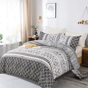 Djoymock 3Pcs Boho Striped Duvet Cover Sets, Black White Boho Comforter Cover Sets King Size Boho Geometric Bedding Set With Pillowcases(1 Duvet Cover+2 Pillowcases) - Brand New