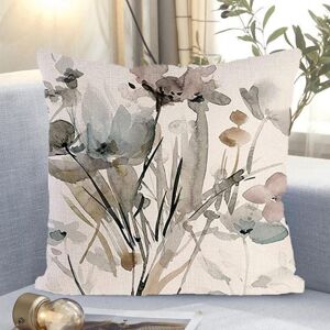 Smartdbird Floral Print Throw Pillowcase Replaceable Pillow Cover Machine Washable Flax Fabric Pillow Case Decorative Cushion Cover