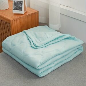 Temu 1pc Summer Quilt, Solid Color Polyester Fiber Fabric Filler Bedding Quilt, Soft Cozy Quilt, For Bedroom, Guest Room Blue 150*200cm