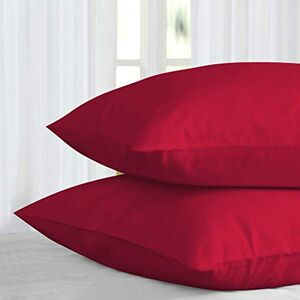 Wisom Plain Dyed Cotton Blended Fitted Sheet Bed Sheets For Mattress With And Matching Pillow Cases (RED, PILLOW CASE PAIR)