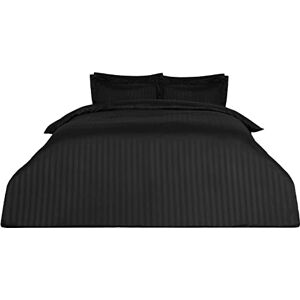 Dreamscene Beautiful Satin Stripe Quilt Duvet Cover with Pillow Case Bedding Set, Black, Double