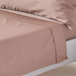 HOMESCAPES Brown Pure Organic Cotton Flat Sheet Super King Size 400TC 600 Thread Count Equivalent Bed Sheet