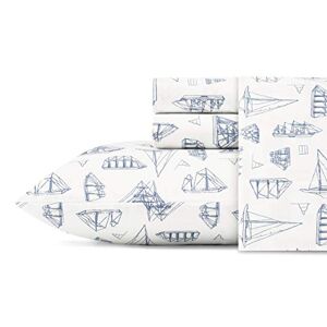 Nautica - Full Size Sheet Sets, Cotton Percale Bedding, Crisp & Cool, Coastal Home Decor (Whitewood Sail Blue, Full)