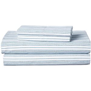 Nautica - Queen Sheet Set, Cotton Percale Bedding Set, Crisp & Cool, Lightweight & Breathable (Beaux Stripe Navy, Queen)