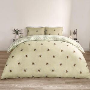 OHS Gingham Bedding Green, Bee Print Single Bed Set Reversible Duvet Quilt Cover Set with Pillowcase Super Soft Luxury Decorative Single Bedding, Sage Green