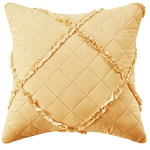 PRiME Linens 3 Piece Quilted Bedspread with Pillow Shams, Warm Light Wieght Embossed Bed Throw for Bedroom Guestroom (17" x 17" Filled Cushion, Gold)