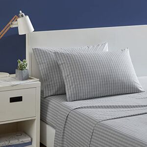 Nautica- Full Sheet Set, Cotton Percale Bedding Set, Crisp & Cool, Lightweight & Breathable (Michael Plaid Grey, Full)