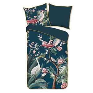 Descanso Sarenza Organic Cotton Satin Bedding Set with Duvet Cover 155 x 220 cm + 1-80 x 80 cm Pattern: Floral Animals and Leaves