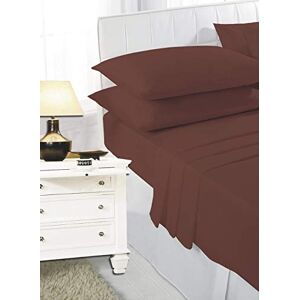 AMBERLINNEN LTD Flat Sheet Plain Dyed 100% Poly-Cotton Bed Sheets Single Double King Super king (Brown, Double: 215 cm x 225 cm Approx)