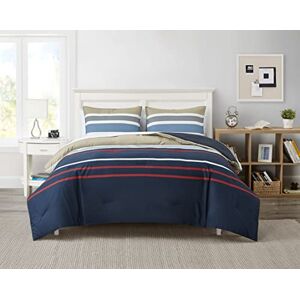 Nautica Cotton Reversible Bedding with Matching Shams, Stylish Home Decor, Bradford Navy/Kahki, Queen