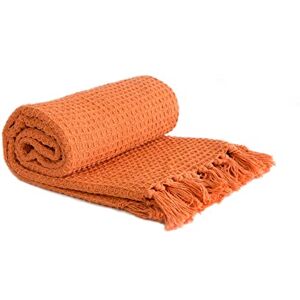 Emma Barclay Honeycomb - Recycled Cotton Plain Waffle Textured Chair Sofa Setee Throw Over Blanket in Burnt Orange - 50x60 (127x152cm)