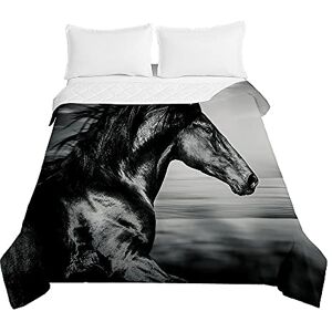 Surwin Embossed Quilted Bedspreads Single Double Super King Bed, 3D Horse Animal Print Bedspread Quilt Bed Throws Blanket Lightweight Coverlet Microfiber All Season Comforter (Grey horse,150x200cm)