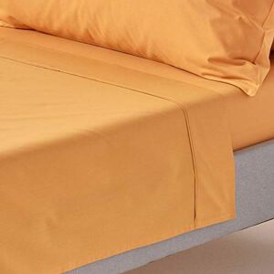 HOMESCAPES Mustard Yellow Pure Egyptian Cotton Flat Sheet Super King 200 TC 400 Thread Count Equivalent Bed Sheet