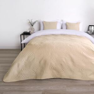 OHS Bedspread for Single Beds Leaf Pinsonic, Beige Quilt Bedspread for Double Beds Cover Sofas Chairs Couches Lightweight Blanket Super Soft Comfy, 150 x 200cm