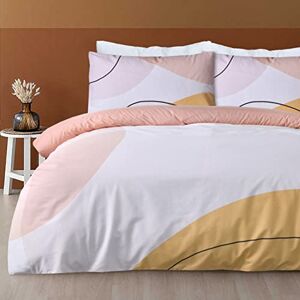 Sleepdown Oversize Geometric Panel Blush Pink Reversible Duvet Cover Quilt Pillow Case Bedding Set Soft Easy Care - Single (135cm x 200cm)