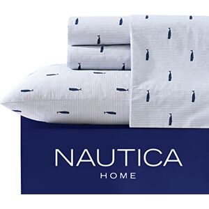 Nautica - Twin XL Sheets, Cotton Percale Bedding Set, Coastal Home Decor (Whale Stripe Blue, Twin XL)