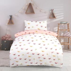 Sleepdown Cream Butterfly Duvet Set - Quilt Extra Soft Reversible Bedding Set with Pillowcase for Girls Bedroom - Kids Single Duvet Set - 135cmx200cm