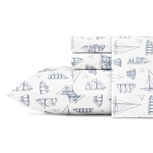 Nautica Cotton Percale Bedding Set, Crisp & Cool, Lightweight & Breathable, 100%, Whitewood Sail Blue, Twin XL
