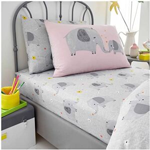 GC GAVENO CAVAILIA Kids Elephant Double Bed Set, Polycotton Animal Mini Flowers Print Fitted Sheet With Pillowcases, Super Soft & Warm Forest Animal Bedshit, Blush Pink