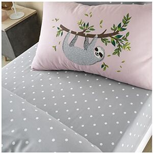 GC GAVENO CAVAILIA Easycare Forest Animal Double Bed Set, Polycotton Sloth Fitted Sheet With Pillowcases, Super Soft & Warm Polka Dotted Bedshit, Blush Pink