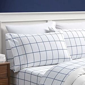 Nautica - Twin Sheet Set, Cotton Percale Bedding Set, Crisp & Cool, Lightweight & Breathable (Plot Blue, Twin)