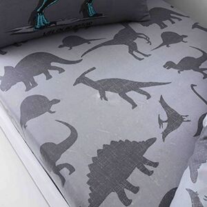 GC GAVENO CAVAILIA Easycare Dino Friends Double Bed Set, Polycotton Animal Print Fitted Sheet With Pillowcases, Super Soft & Warm Forest Animal Bedshit, Charcoal