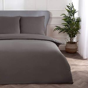 Sleepdown Block Microfiber Plain Dye Duvet Cover Quilt Bedding Set with Pillowcase Easy Care Soft Warm Cosy - 135cm x 200cm + 1 80cm x 80cm - Grey