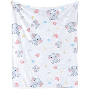 Lingqiang Elephant Throw Blanket for Girls, Soft Cute Elephant Plush Flannel Blanket for Toddler, Pink Elephant Baby Cozy Fluffy Blanket for Boys Kids Gift Couch Bed Sofa Nursery Decor, 100 x 130 cm