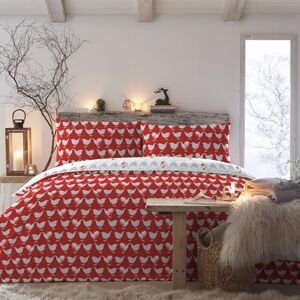 Fusion Christmas - Geo Robin - Easy Care Duvet Cover Set - Double Bed Size in Red