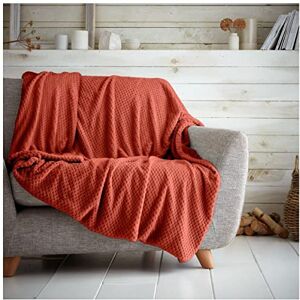 GC GAVENO CAVAILIA Popcorn Waffle Style Fleece Blanket Throws For Sofas Bed Couch & Settee, Thermal Warm & Thick Fluffy Throw Blanket, 130x150 Cm, Rust