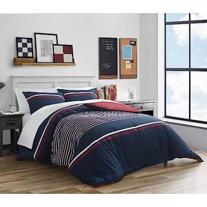 Nautica Duvet Cover Set Cotton Reversible Bedding with Matching Shams, Medium Weight for All Seasons, Queen, Mineola Red/White/Navy