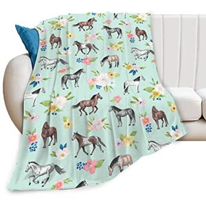 Beynepe Horse Throw Blanket Super Soft Warm Floral Horse Blanket for Girls Kids, Cozy Plush Fleece Farm Stuffed Animal Horse Gifts Bedding Blanket for Women Bed Couch Sofa 40"x50"