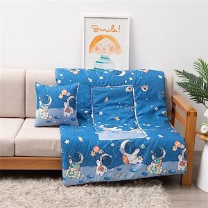 Surwin Cartoon Pillow Blanket 2 in 1, Travel Blanket and Pillow 2 in 1, Adult Kids Multifunctional Airplane Blanket Back Support Cushion for Rest Sofa Bed Office Chair (100x150cm,Astronaut)