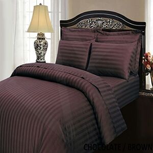 viceroy bedding Satin Stripe Quilt Duvet Cover and Pillowcase Bed Set (Single, Chocolate Brown)