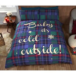 Rapport Home Baby It's Cold Outside Tartan Checked Quilt Duvet Cover and Pillowcase Bedding Bed Set, Blue, Single