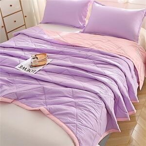 Surwin Reversible Quilted Bedspread Modern Two-color Embossed Coverlets Soft Microfiber Lightweight Quilt Single Double King Size Sofa Throws Blanket Patchwork Bed Sheet (Purple/Pink,100x150cm)